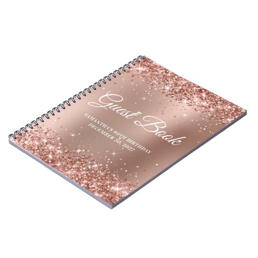 Glittery Roos Gold Ombre 60th Birthday Guestbook Notitieboek (Linkerzijde)