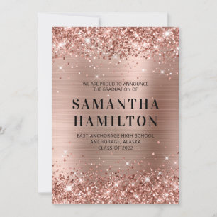 Glittery Roos Gold Ombre Folie Afstuderen Aankondiging
