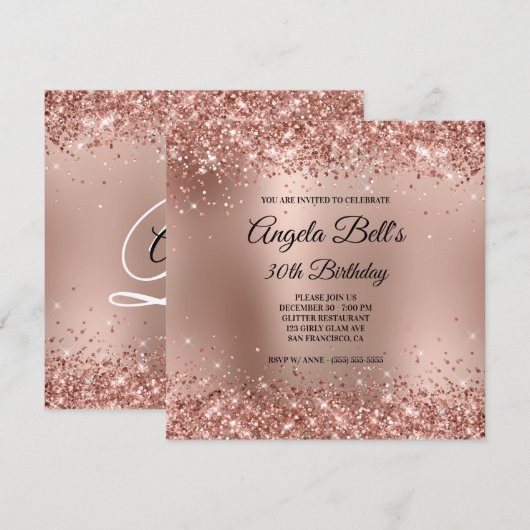 Glittery Roos Gold Ombre Monogram 30e verjaardag Kaart (Voorkant / Achterkant)