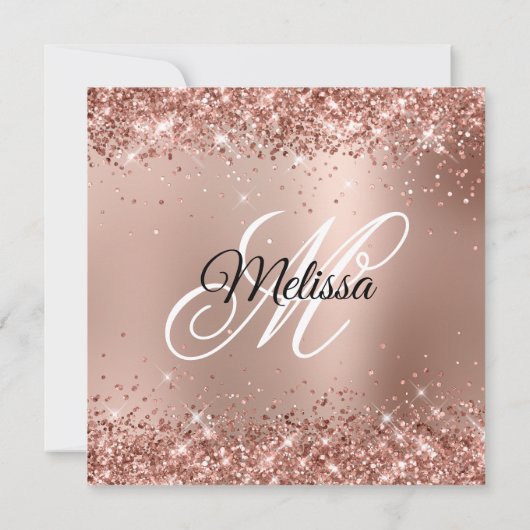 Glittery Roos Gold Ombre Monogram 60e verjaardag Kaart (Achterkant)