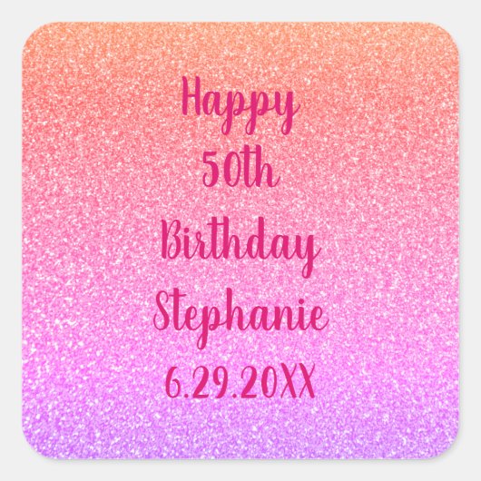 Glittery Roos Gold Pink Aangepast, Happy Birthday  Vierkante Sticker (Voorkant)