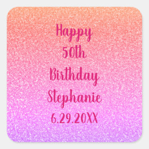 Glittery Roos Gold Pink Aangepast, Happy Birthday  Vierkante Sticker