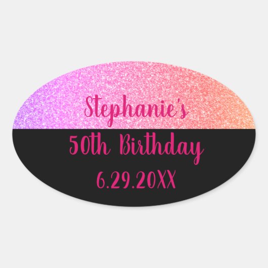 Glittery Roos Gold Pink Black Happy Birthday 2023 Ovale Sticker (Voorkant)