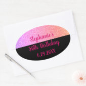 Glittery Roos Gold Pink Black Happy Birthday 2023 Ovale Sticker (Envelop)
