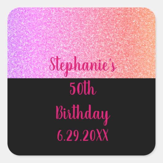 Glittery Roos Gold Pink Black Happy Birthday 2023 Vierkante Sticker (Voorkant)