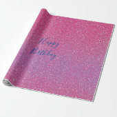 Glittery Roos Gold Pink Blue Ombre Happy Birthday Cadeaupapier (Uitgerold)