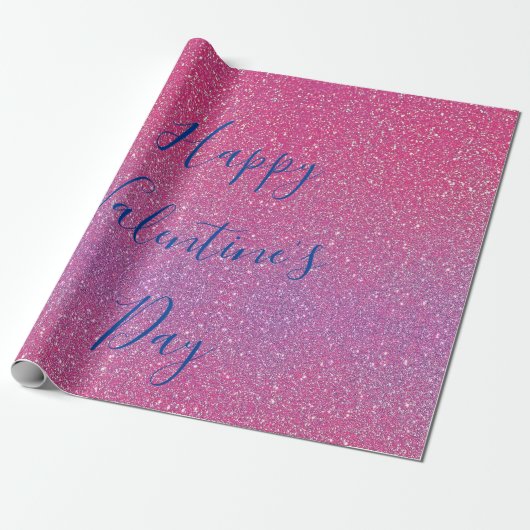 Glittery Roos Gold Pink Happy Valentine Day Cadeaupapier (Uitgerold)