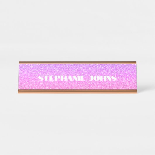 Glittery Roos Gold Pink Monogram Aangepaste naam C Bureau Naambordje (Voorkant)