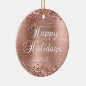 Glittery Roos Gold Prettige feestdagen Foto Keramisch Ornament (Rechts)