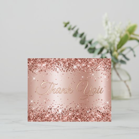Glittery Roos Gold Shimmer 21e verjaardag Dank u Folie Uitnodiging Briefkaart (Staand Voorkant)