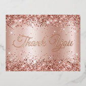 Glittery Roos Gold Shimmer 21e verjaardag Dank u Folie Uitnodiging Briefkaart (Voorkant)