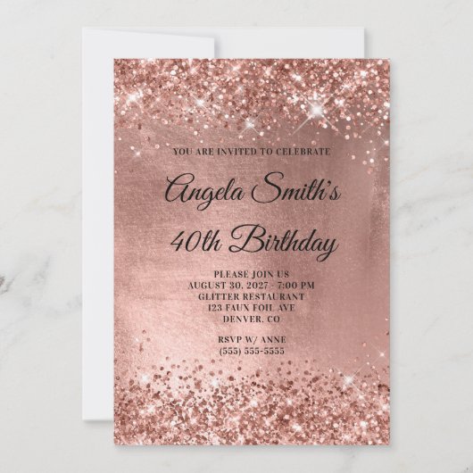 Glittery Roos Gold Shiny Folie 40e verjaardag Kaart (Voorkant)