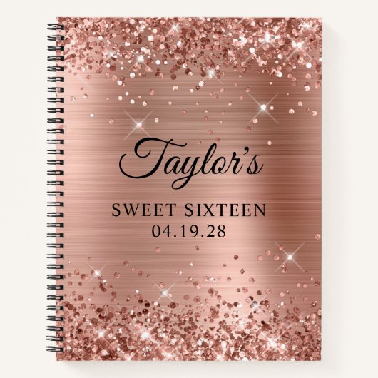 Glittery Roos Gold Sweet Sixteen Guest Notitieboek (Voorkant)