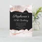 Glittery Roos Gold White Agate 40th Birthday Black Kaart (Staand voorkant)