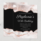 Glittery Roos Gold White Agate 40th Birthday Black Kaart (Voorkant / Achterkant)