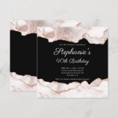 Glittery Roos Gold White Agate 40th Birthday Black Kaart (Voorkant / Achterkant)