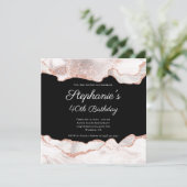 Glittery Roos Gold White Agate 40th Birthday Black Kaart (Staand voorkant)