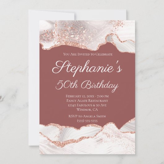 Glittery Roos Gold White Agate 50th Birthday Brick Kaart (Voorkant)