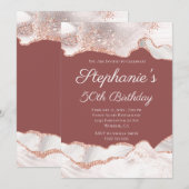 Glittery Roos Gold White Agate 50th Birthday Brick Kaart (Voorkant / Achterkant)