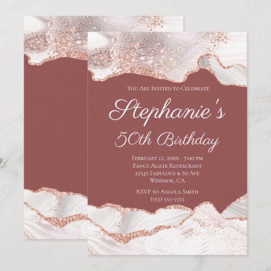 Glittery Roos Gold White Agate 50th Birthday Brick Kaart (Voorkant / Achterkant)