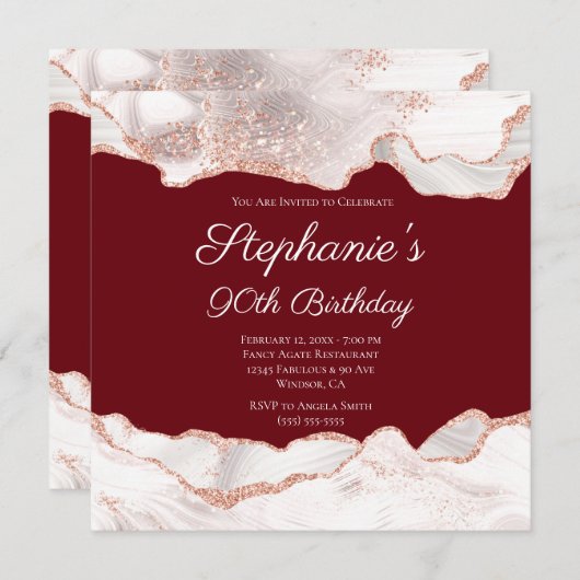 Glittery Roos Gold White Agate 90th Birthday Kaart (Voorkant / Achterkant)