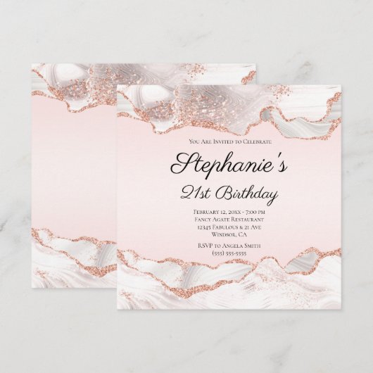 Glittery Roos Gold White Agate Blush 21-jarig Kaart (Voorkant / Achterkant)