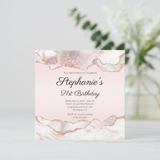 Glittery Roos Gold White Agate Blush 21-jarig Kaart (Staand voorkant)