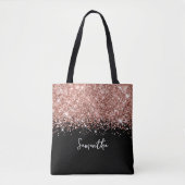 Glittery Roos Goud en Zwart Glam Naam Tote Bag (Voorkant)