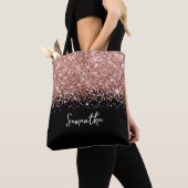 Glittery Roos Goud en Zwart Glam Naam Tote Bag (Dichtbij)