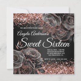 Glittery Roos Goud Zwart Bloemen Glam Sweet Sixtee Kaart