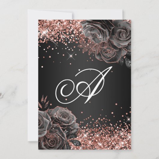 Glittery Roos Goud Zwart Bloemen Glam Sweet Sixtee Kaart (Achterkant)