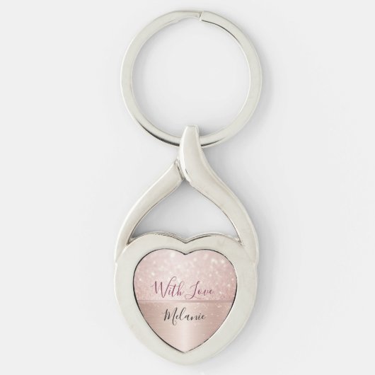 Glittery Roos Gouden Glam metallic Naam Sleutelhanger (Voorkant)