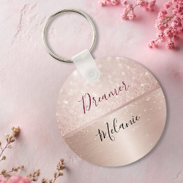 Glittery Roos Gouden Glam metallic Naam Sleutelhanger