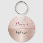 Glittery Roos Gouden Glam metallic Naam Sleutelhanger (Voorkant)