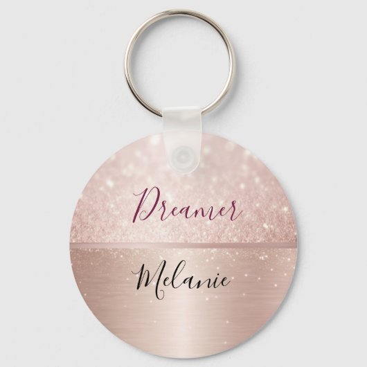Glittery Roos Gouden Glam metallic Naam Sleutelhanger (Voorkant)