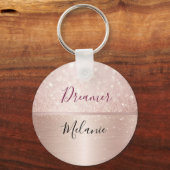 Glittery Roos Gouden Glam metallic Naam Sleutelhanger (Voorkant)