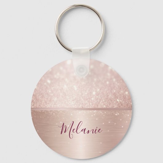 Glittery Roos Gouden Glam metallic Naam Sleutelhanger (Achterkant)