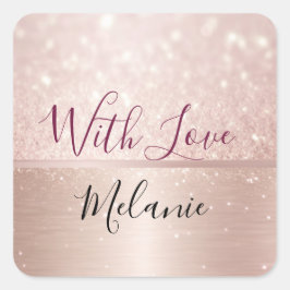 Glittery Roos Gouden Glam metallic Naam Vierkante Sticker
