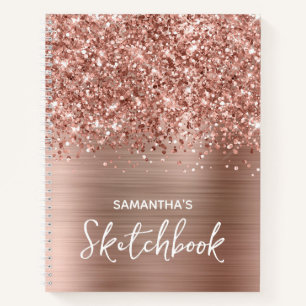 Glittery Roos Gouden Glam Schetsboek met Naam Notitieboek