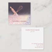 Glittery roos gouden rollende pin whisk chef bakke vierkante visitekaartje (Voorkant / Achterkant)