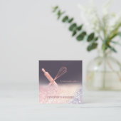 Glittery roos gouden rollende pin whisk chef bakke vierkante visitekaartje (Staand voorkant)