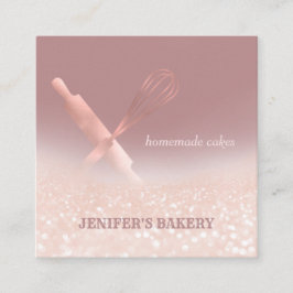 Glittery roos gouden rollende pin whisk chef bakke vierkante visitekaartje