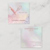 Glittery roos gouden rollende pin whisk chef bakke vierkante visitekaartje (Voorkant / Achterkant)