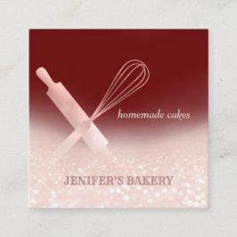 Glittery roos gouden rollende pin whisk chef bakke vierkante visitekaartje