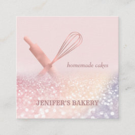 Glittery roos gouden rollende pin whisk chef bakke vierkante visitekaartje