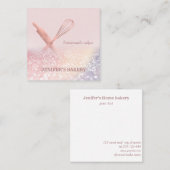 Glittery roos gouden rollende pin whisk chef bakke vierkante visitekaartje (Voorkant / Achterkant)