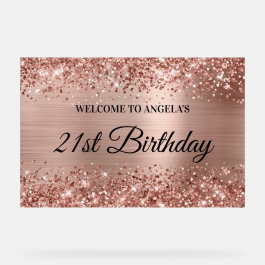 Glittery Roos Goudfolie 21ste Verjaardag Welkom Acryl Bord (Voorkant)