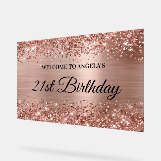 Glittery Roos Goudfolie 21ste Verjaardag Welkom Acryl Bord (Hoek)