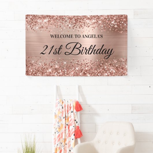 Glittery Roos Goudfolie 21ste Verjaardag Welkom Spandoek (Insitu)