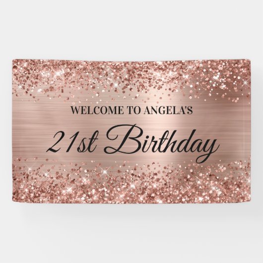 Glittery Roos Goudfolie 21ste Verjaardag Welkom Spandoek (Horizontaal)
